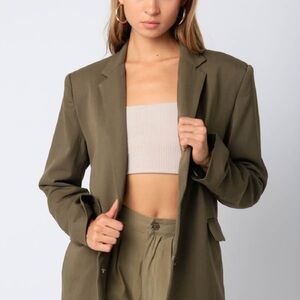 Olivaceous Olive Green Single-Breasted Blazer